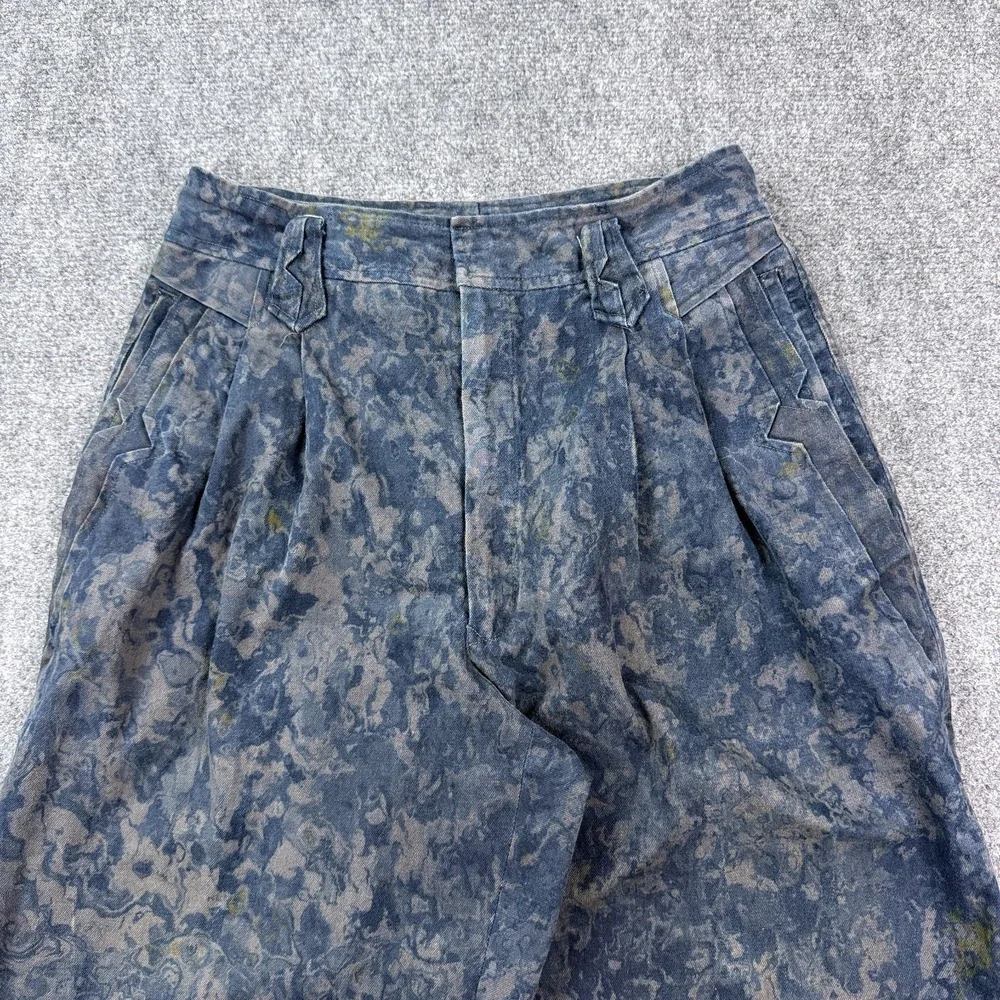 Vintage Mens House Pleated Pants Mens Blue Gray Marbled Print Talon Zip Tapered